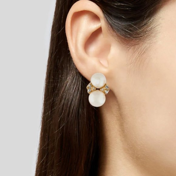 Vintage CHRISTIAN DIOR Double Pearl Rhinestone Earrings - Picture 10 of 11